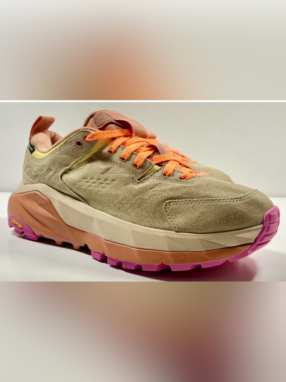Hoka Kaha Low GTX Women’s 10 GoreTex Waterproof Hiking Shoes Taupe Pink Orange